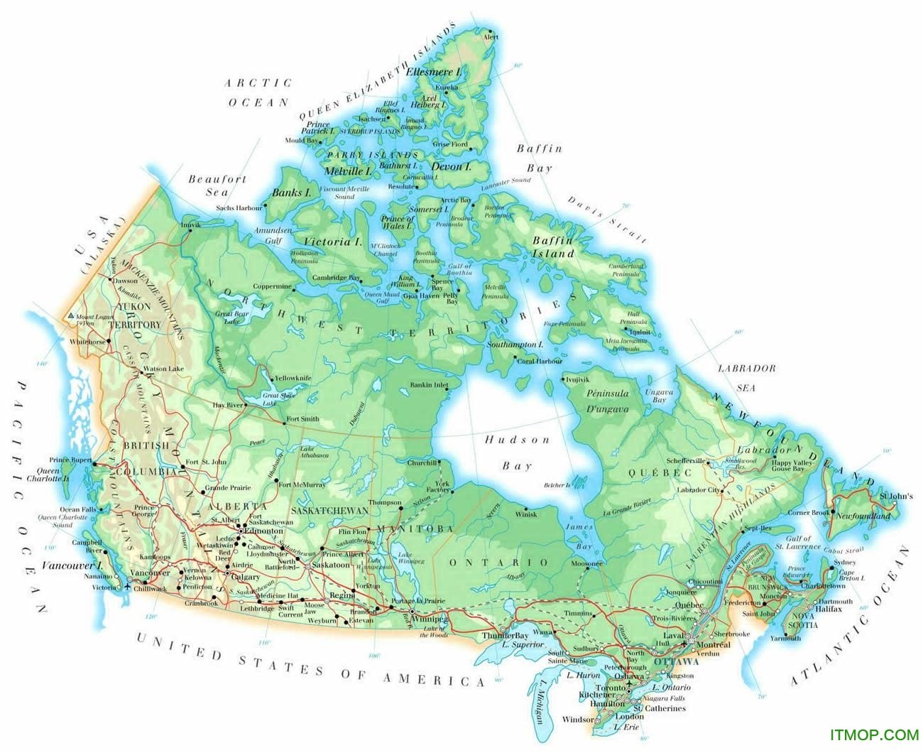 加拿大地形图 - 加拿大地图 - 地理教师网