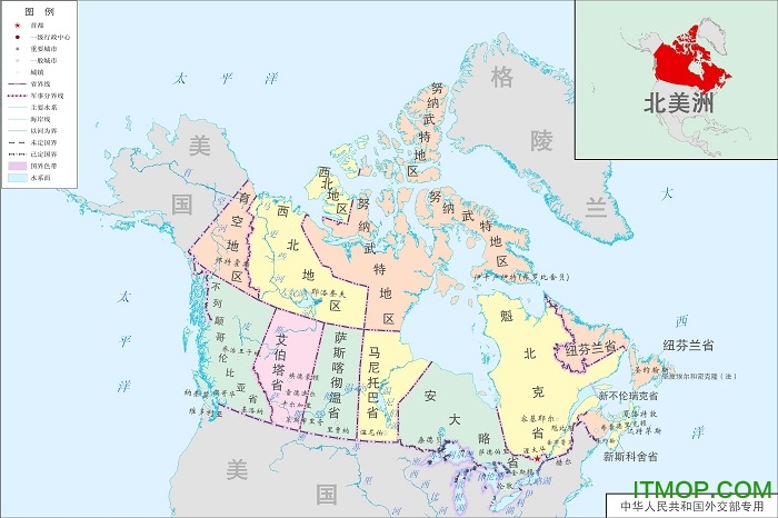 加拿大行政区划图中文版