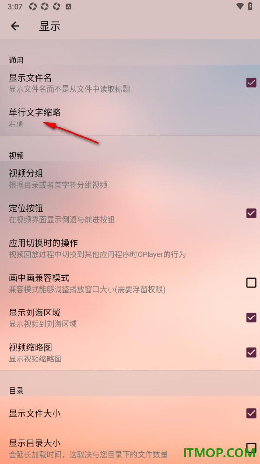播放器OPlayer手机版设置单行文字缩略在左侧的方法