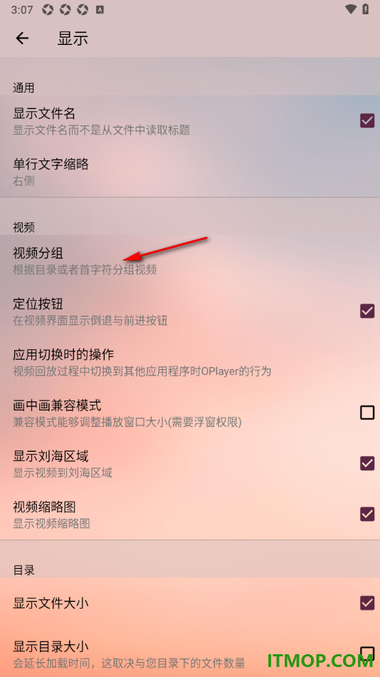 播放器OPlayer手机版设置按文件名分组的方法