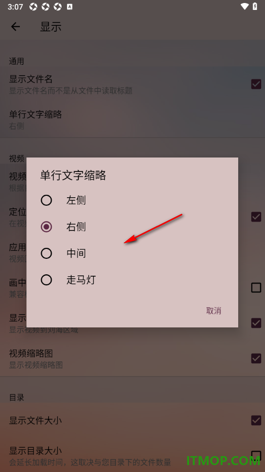 播放器OPlayer手机版设置单行文字缩略在左侧的方法