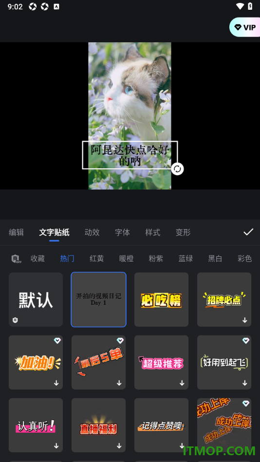 开拍手机版设置给字幕加入文字贴纸样式的方法