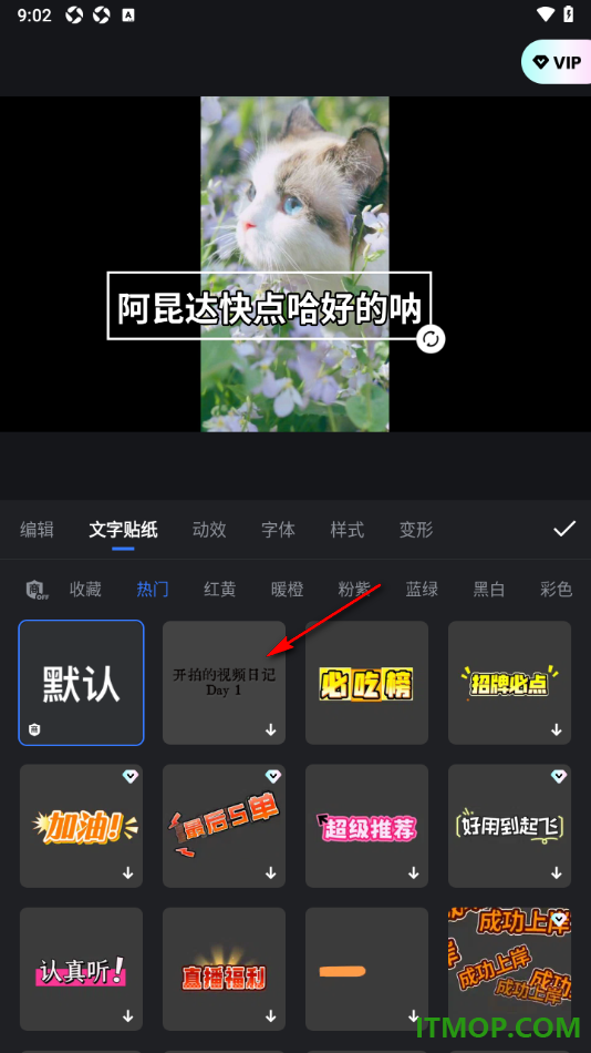 开拍手机版设置给字幕加入文字贴纸样式的方法