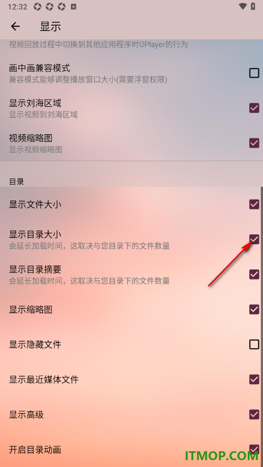 播放器OPlayer手机版设置显示目录大小的方法