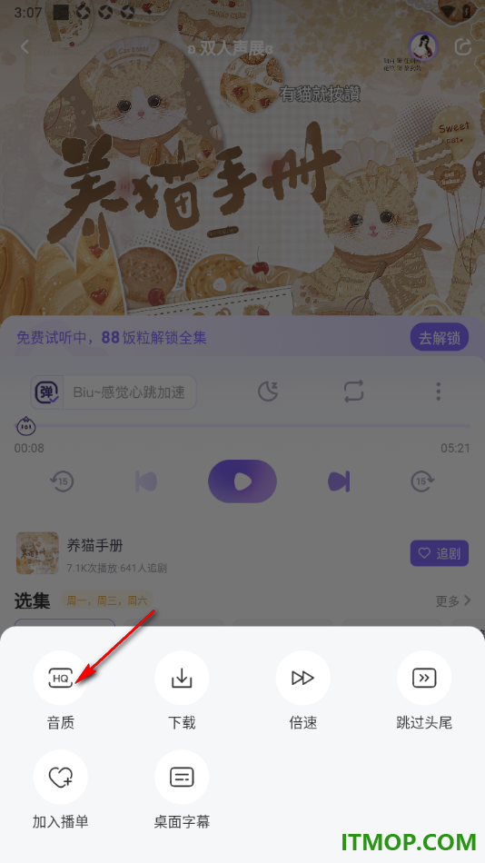 饭角手机版设置广播剧播放音质为无损音质的方法