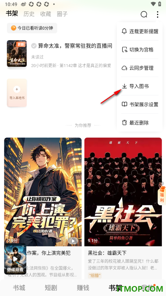 番茄免费小说手机版设置从本机导入图书的方法