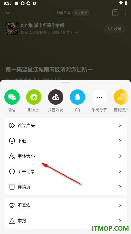 番茄畅听手机版设置自定义调节播放页字体大小的方法